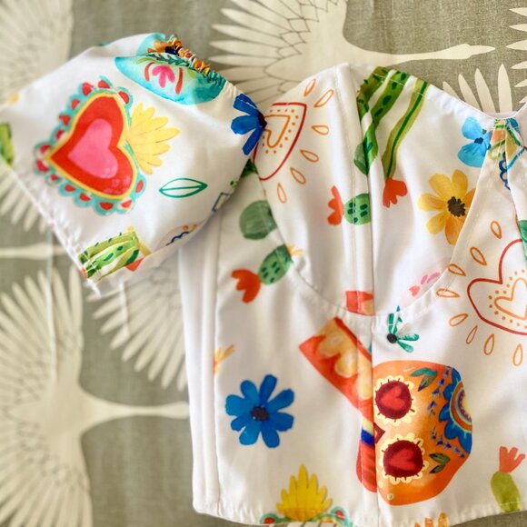 Day of the dead corset top with boning and lace up back - Picture 5 of 8